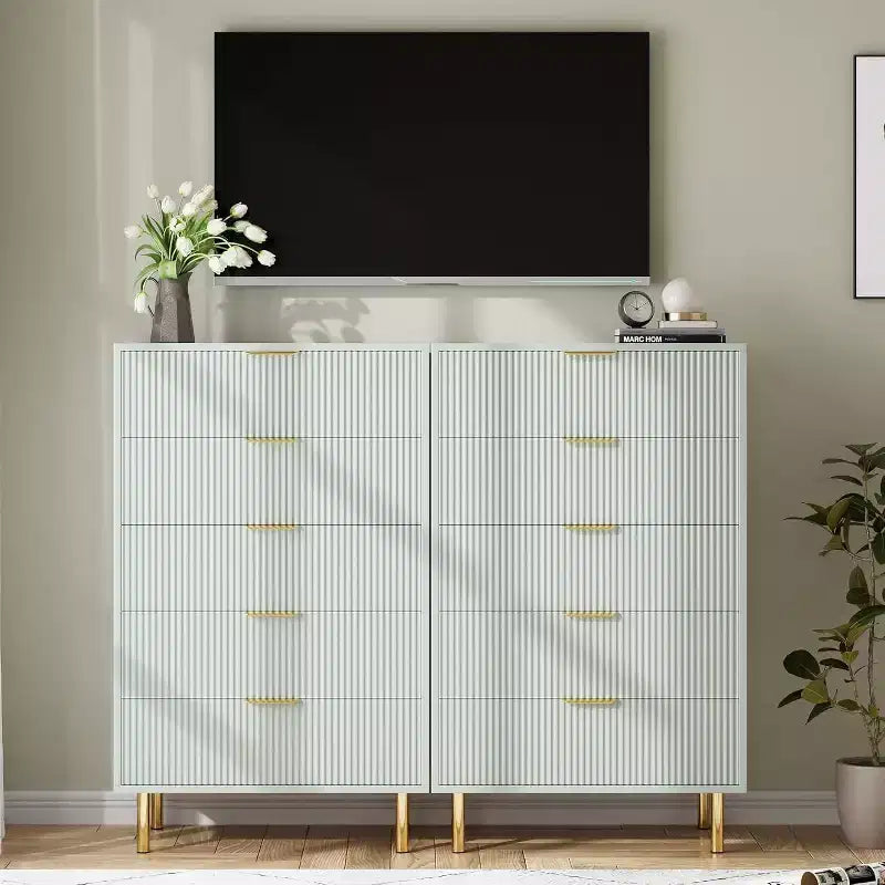 Cassettiera moderna a 5 cassetti - Maniglie dorate, grande capacità di archiviazione per camera da letto e soggiorno