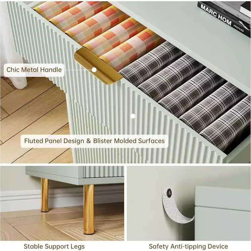 Cassettiera moderna a 5 cassetti - Maniglie dorate, grande capacità di archiviazione per camera da letto e soggiorno