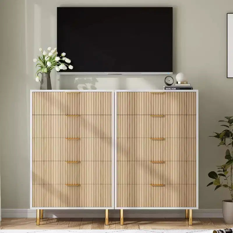 Cassettiera moderna a 5 cassetti - Maniglie dorate, grande capacità di archiviazione per camera da letto e soggiorno