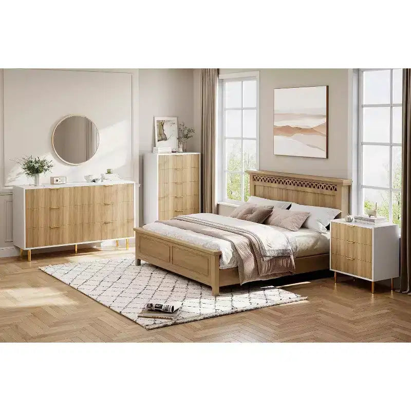 Cassettiera moderna a 5 cassetti - Maniglie dorate, grande capacità di archiviazione per camera da letto e soggiorno