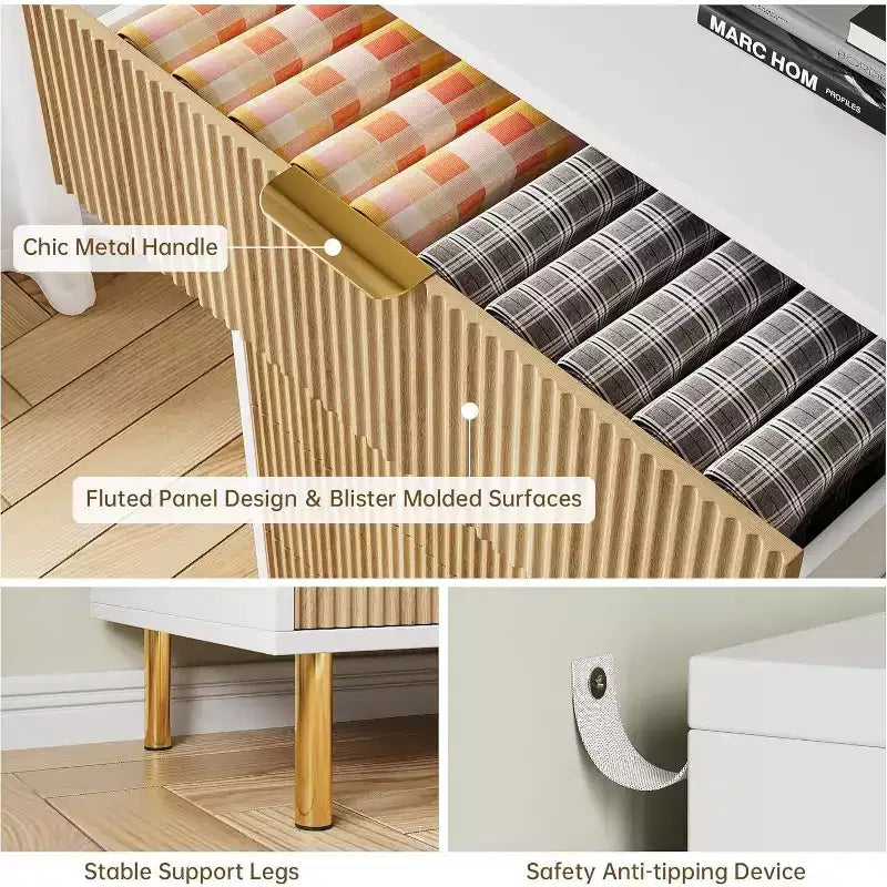Cassettiera moderna a 5 cassetti - Maniglie dorate, grande capacità di archiviazione per camera da letto e soggiorno
