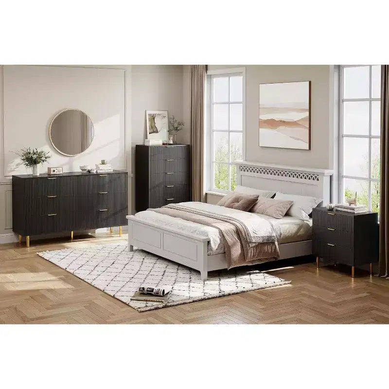Cassettiera moderna a 5 cassetti - Maniglie dorate, grande capacità di archiviazione per camera da letto e soggiorno