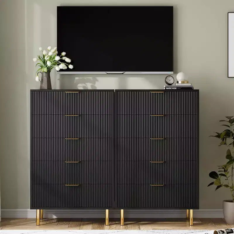 Cassettiera moderna a 5 cassetti - Maniglie dorate, grande capacità di archiviazione per camera da letto e soggiorno