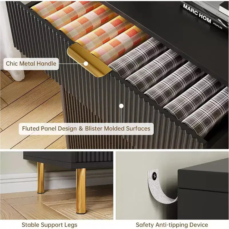 Cassettiera moderna a 5 cassetti - Maniglie dorate, grande capacità di archiviazione per camera da letto e soggiorno