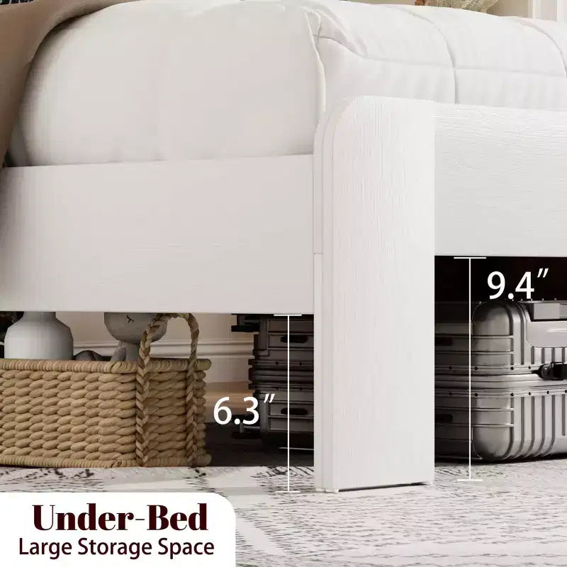 Struttura letto a piattaforma in legno matrimoniale con testiera, design silenzioso, nessun bisogno di rete a molle, ampio spazio contenitore sotto il letto, facile da montare, bianco