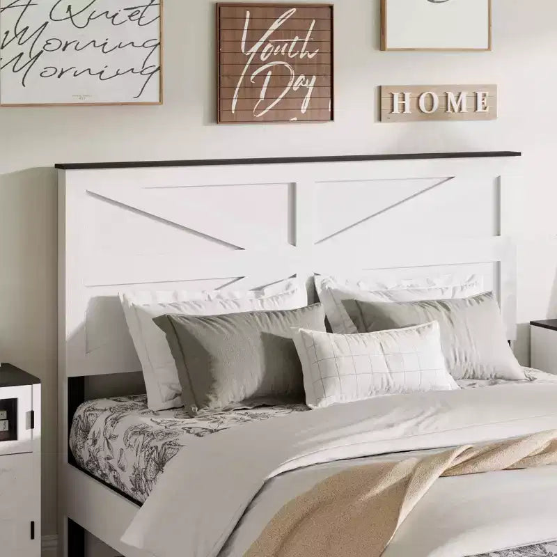 Struttura letto a piattaforma in legno matrimoniale con testiera, design silenzioso, nessun bisogno di rete a molle, ampio spazio contenitore sotto il letto, facile da montare, bianco