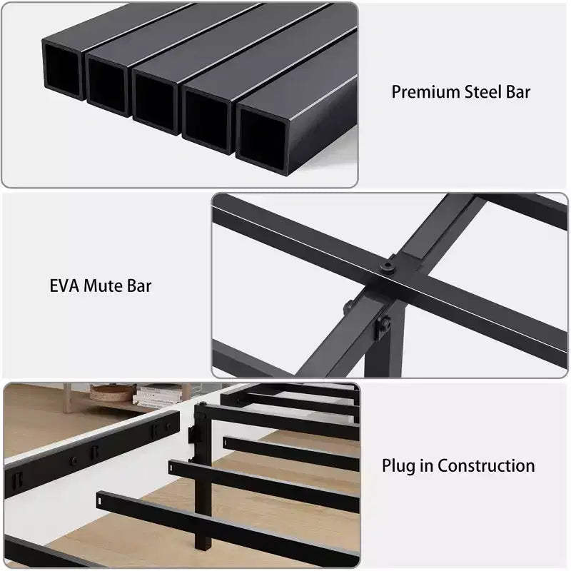 Struttura letto a piattaforma in legno matrimoniale con testiera, design silenzioso, nessun bisogno di rete a molle, ampio spazio contenitore sotto il letto, facile da montare, bianco