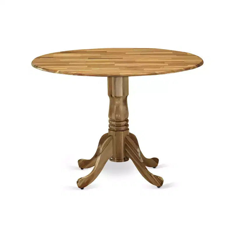Tavolo da pranzo in legno di gomma con due prolunghe a ribalta da 23 cm, design salvaspazio