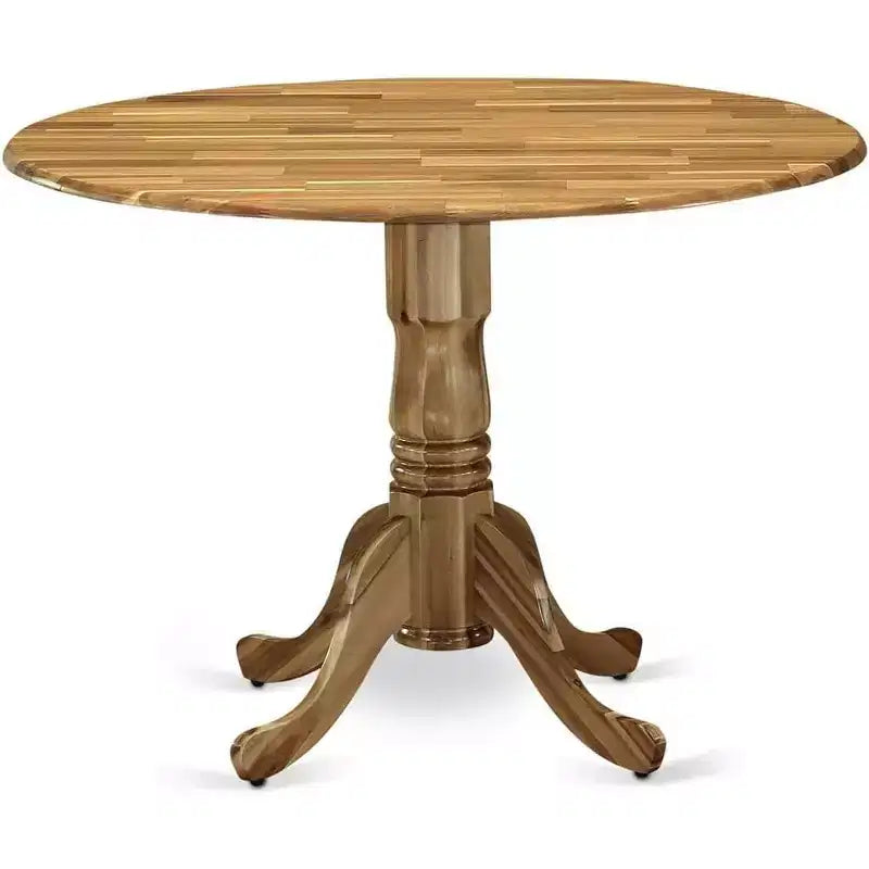 Tavolo da pranzo in legno di gomma con due prolunghe a ribalta da 23 cm, design salvaspazio