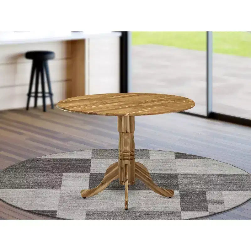 Tavolo da pranzo in legno di gomma con due prolunghe a ribalta da 23 cm, design salvaspazio