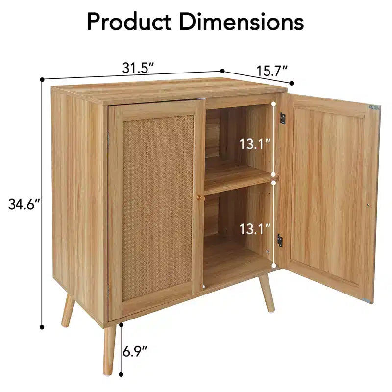 31,5 Mobile Buffet con Contenitore, Mobile Contenitore da Ingresso con Ante Decorate in Rattan e Ripiani Regolabili