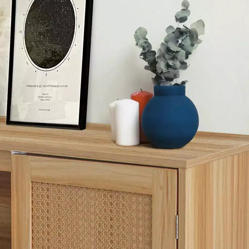 31,5 Mobile Buffet con Contenitore, Mobile Contenitore da Ingresso con Ante Decorate in Rattan e Ripiani Regolabili