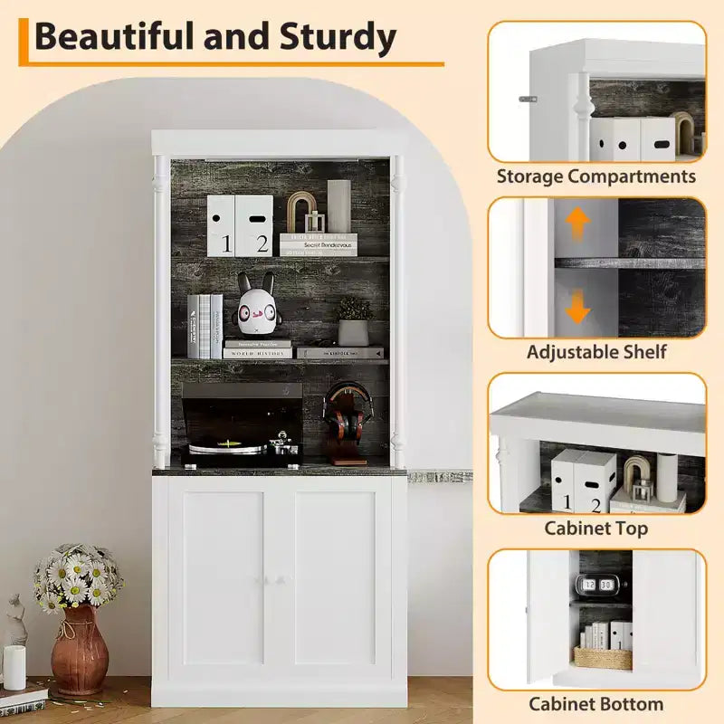 Scaffale alto 180 cm, libreria aperta bianca a 5 ripiani con mensole regolabili, organizer portatutto da terra in legno stile colonna romana
