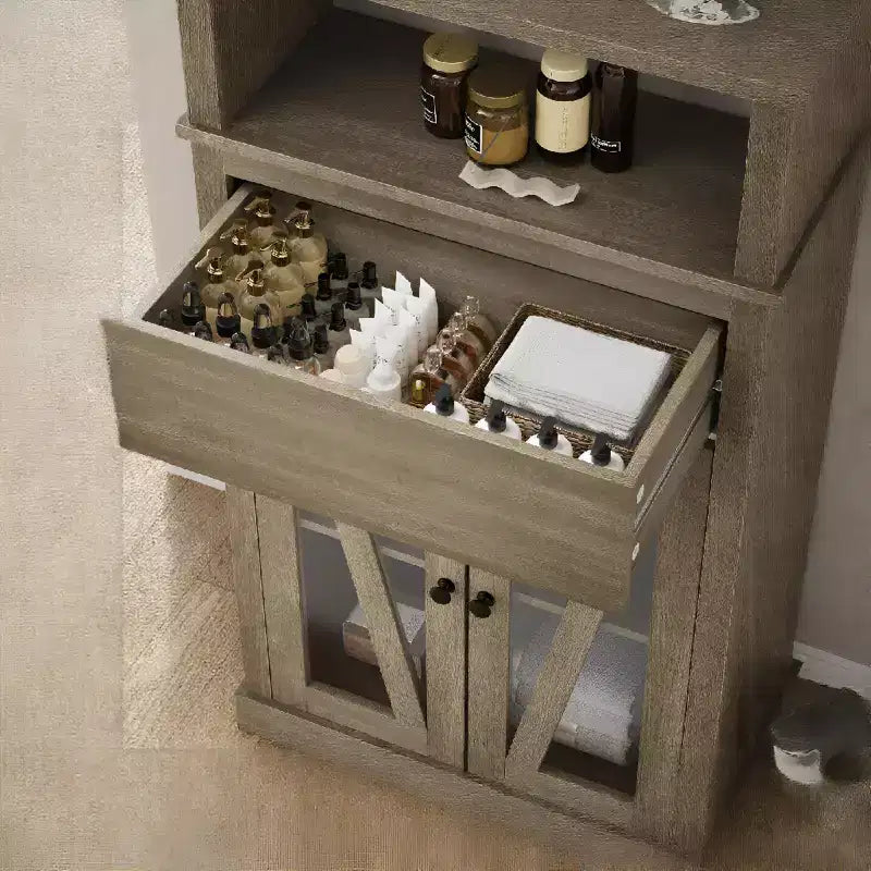 Mobile contenitore alto, Libreria con ripiani regolabili, Mobile in stile rustico per soggiorno, bagno, Grigio