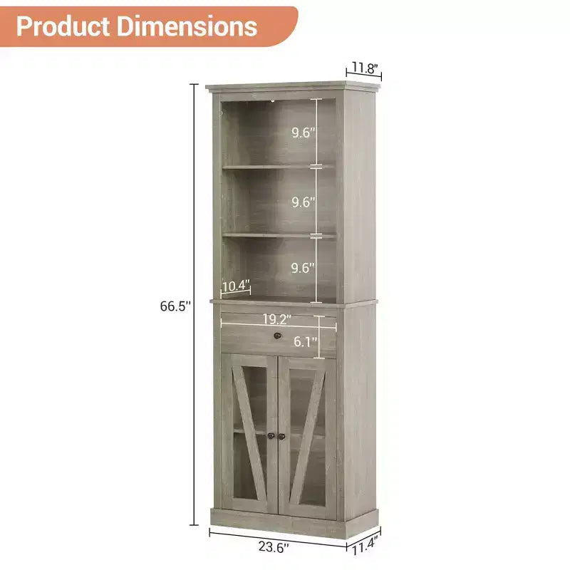Mobile contenitore alto, Libreria con ripiani regolabili, Mobile in stile rustico per soggiorno, bagno, Grigio