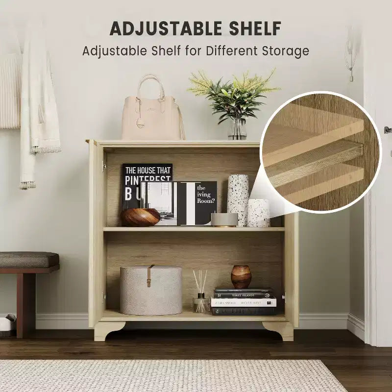 Credenza a Buffet Scanalata con Contenitore, Mobile Contenitore da Cucina a 2 Ante, Mobiletto Bar per Caffè con Ripiani Regolabili