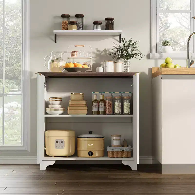 Credenza a Buffet Scanalata con Contenitore, Mobile Contenitore da Cucina a 2 Ante, Mobiletto Bar per Caffè con Ripiani Regolabili