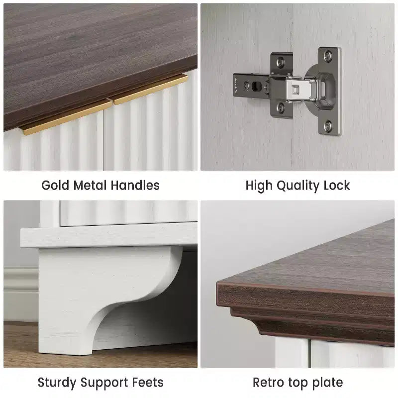 Credenza a Buffet Scanalata con Contenitore, Mobile Contenitore da Cucina a 2 Ante, Mobiletto Bar per Caffè con Ripiani Regolabili