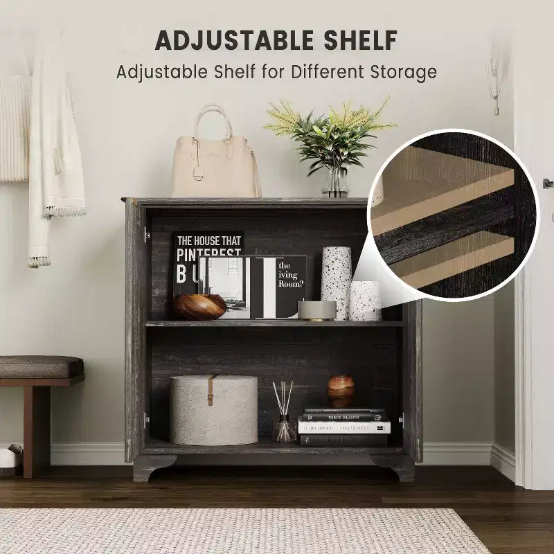 Credenza a Buffet Scanalata con Contenitore, Mobile Contenitore da Cucina a 2 Ante, Mobiletto Bar per Caffè con Ripiani Regolabili