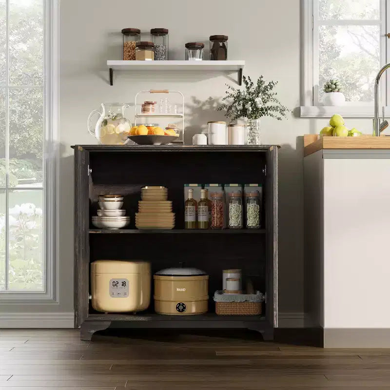 Credenza a Buffet Scanalata con Contenitore, Mobile Contenitore da Cucina a 2 Ante, Mobiletto Bar per Caffè con Ripiani Regolabili