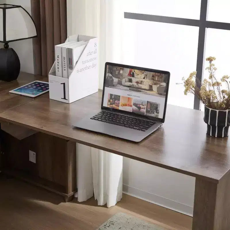 Scrivania ad angolo a forma di L da 180 cm con piano sollevabile, cassetti portaoggetti, schedario e ricarica integrata, scrivania per ufficio a casa, scrivania direzionale in legno