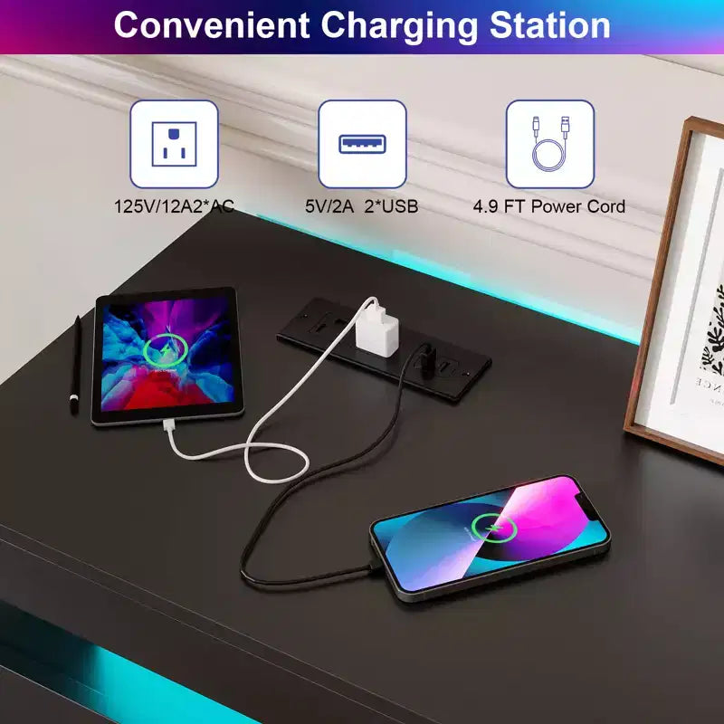 Cassettiera a 9 cassetti con presa di corrente e luce LED, cassettone moderno a 3 livelli per camera da letto