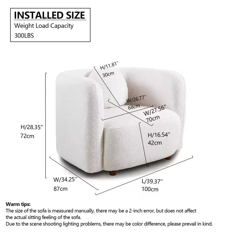 Poltrona Accent Square, Sedia Cloud singola imbottita in tessuto Bouclé, Poltrona in stile Japandi per soggiorno, Divano a 1 posto