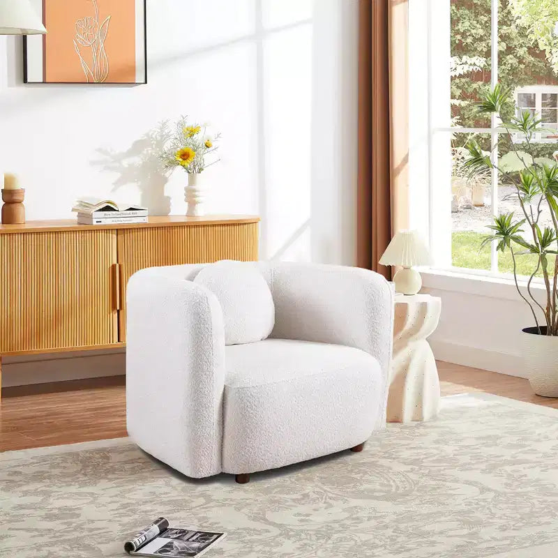 Poltrona Accent Square, Sedia Cloud singola imbottita in tessuto Bouclé, Poltrona in stile Japandi per soggiorno, Divano a 1 posto