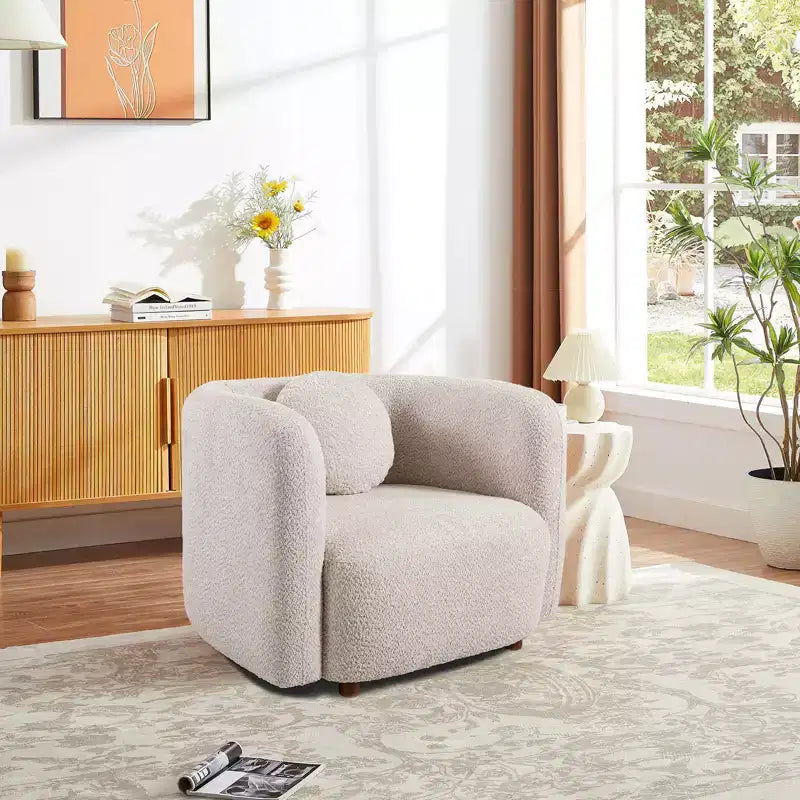 Poltrona Accent Square, Sedia Cloud singola imbottita in tessuto Bouclé, Poltrona in stile Japandi per soggiorno, Divano a 1 posto