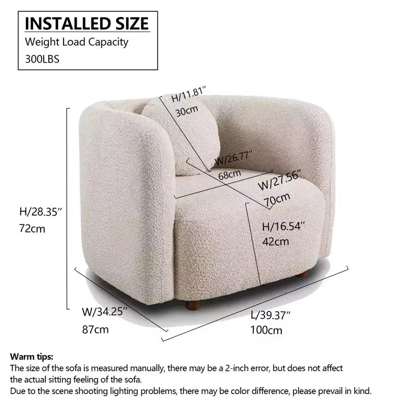 Poltrona Accent Square, Sedia Cloud singola imbottita in tessuto Bouclé, Poltrona in stile Japandi per soggiorno, Divano a 1 posto