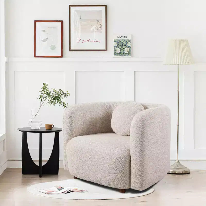 Poltrona Accent Square, Sedia Cloud singola imbottita in tessuto Bouclé, Poltrona in stile Japandi per soggiorno, Divano a 1 posto