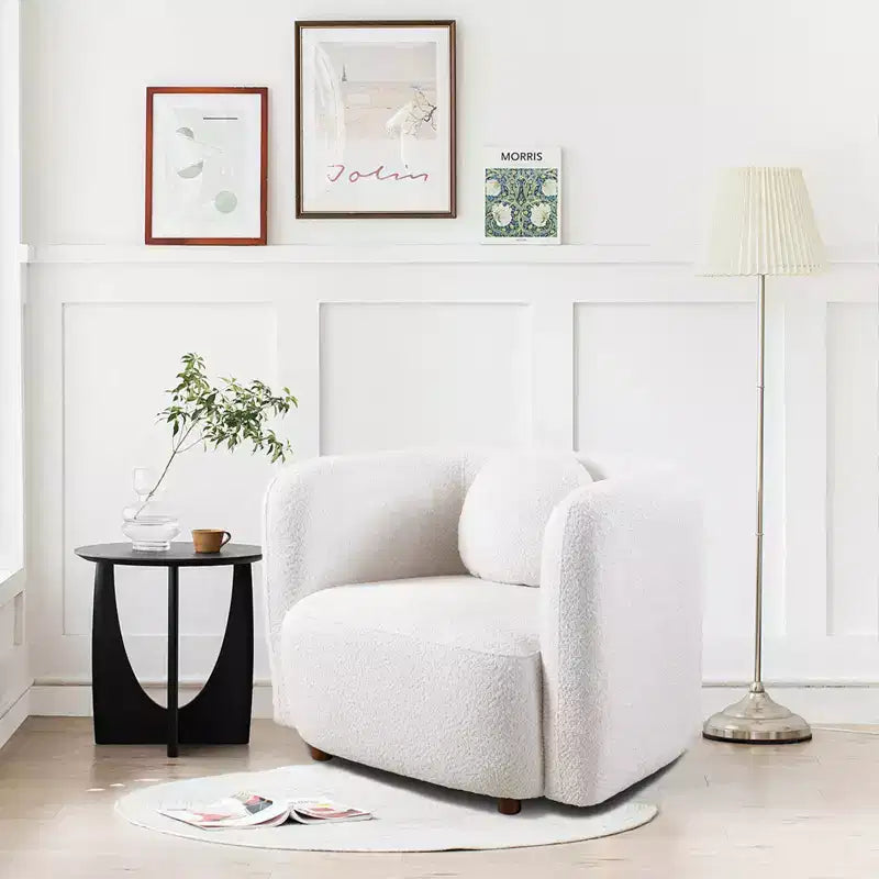 Poltrona Accent Square, Sedia Cloud singola imbottita in tessuto Bouclé, Poltrona in stile Japandi per soggiorno, Divano a 1 posto