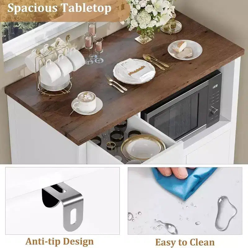 Mobile Credenza con Ripiani Regolabili e Porta Microonde Madia con Cassetto, Ante Singole e Doppie, Organizer Moderno da Cucina