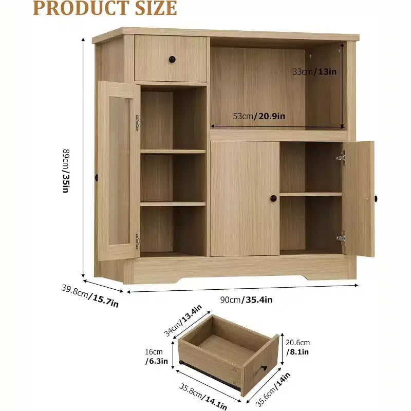 Mobile Credenza con Ripiani Regolabili e Porta Microonde Madia con Cassetto, Ante Singole e Doppie, Organizer Moderno da Cucina