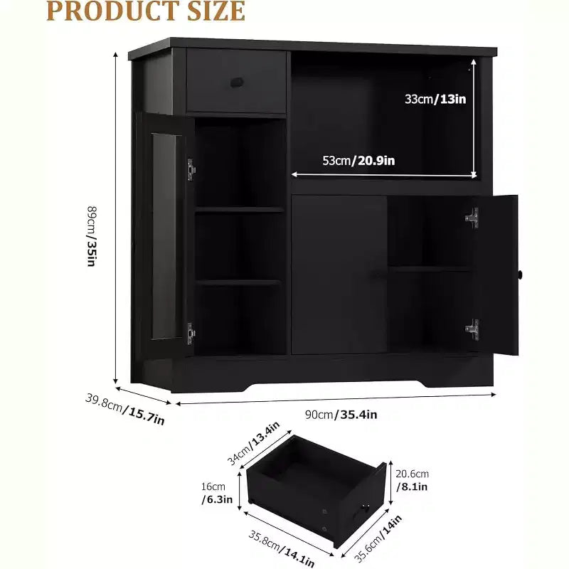 Mobile Credenza con Ripiani Regolabili e Porta Microonde Madia con Cassetto, Ante Singole e Doppie, Organizer Moderno da Cucina