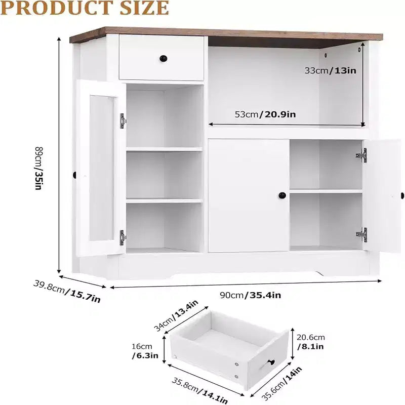 Mobile Credenza con Ripiani Regolabili e Porta Microonde Madia con Cassetto, Ante Singole e Doppie, Organizer Moderno da Cucina