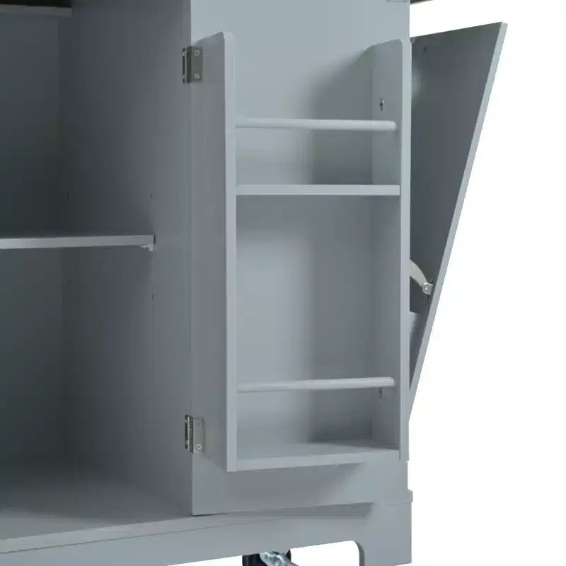 Isola da Cucina Scanalata con Mobile Contenitore per Pattumiera, Isole da Cucina Mobili su Ruote con Cassetto