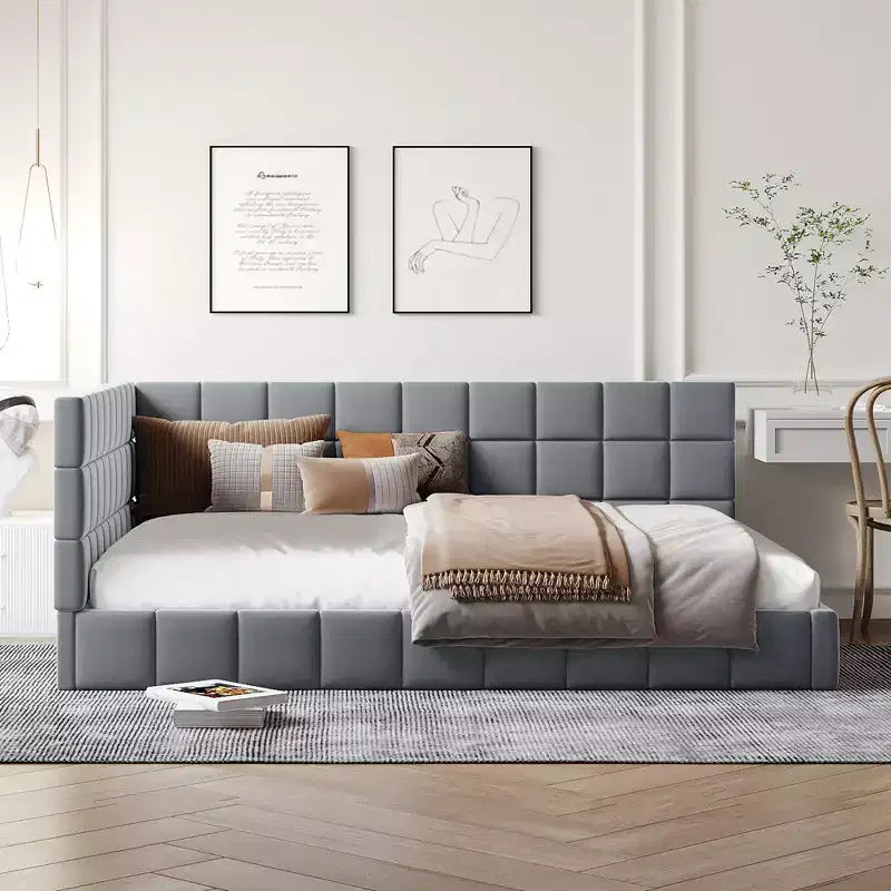 Divano Letto in Velluto a Grandezza Naturale, Struttura per Divano Letto ad Angolo di Metà Secolo con Schienale