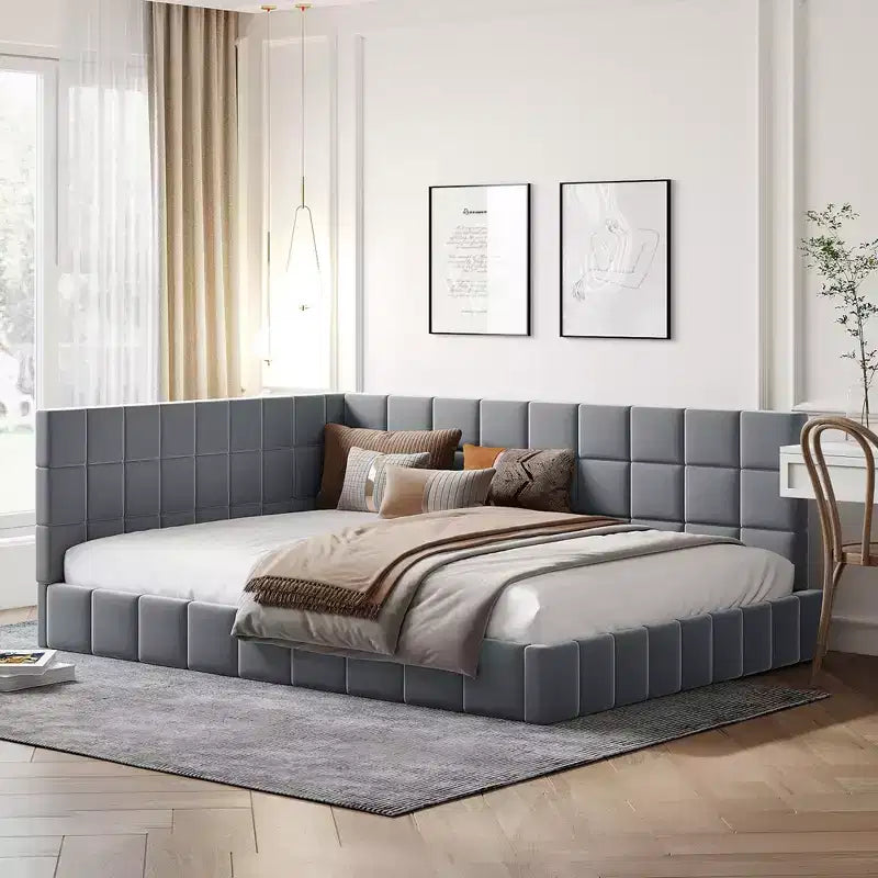 Divano Letto in Velluto a Grandezza Naturale, Struttura per Divano Letto ad Angolo di Metà Secolo con Schienale