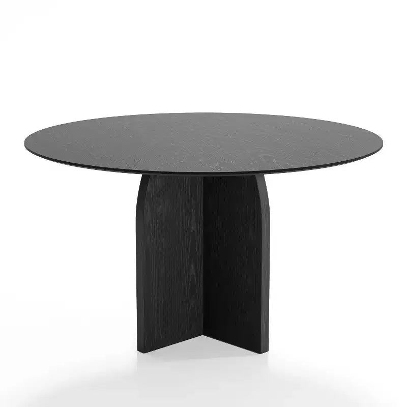 Tavolo da pranzo rotondo in legno massello da 52" x 52" con finitura nera e gambe ad arco