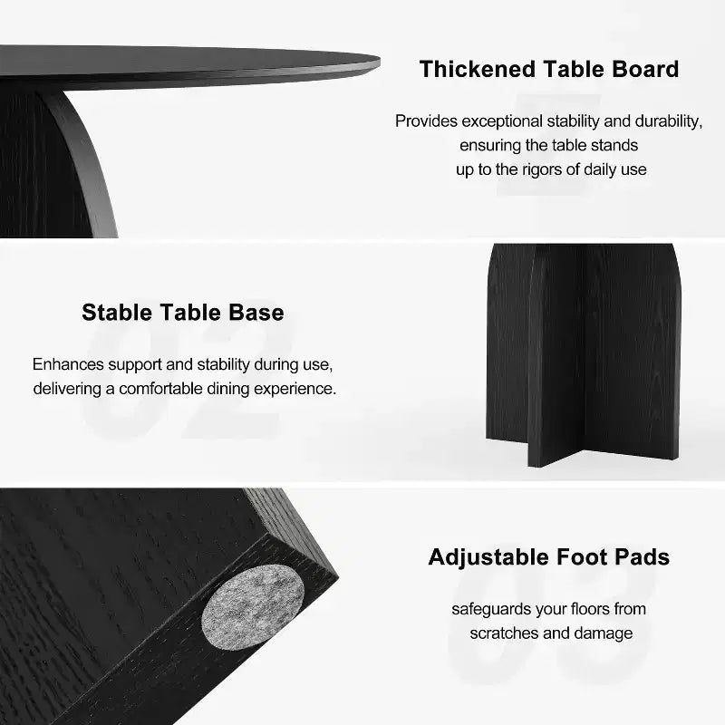 Tavolo da pranzo rotondo in legno massello da 52" x 52" con finitura nera e gambe ad arco