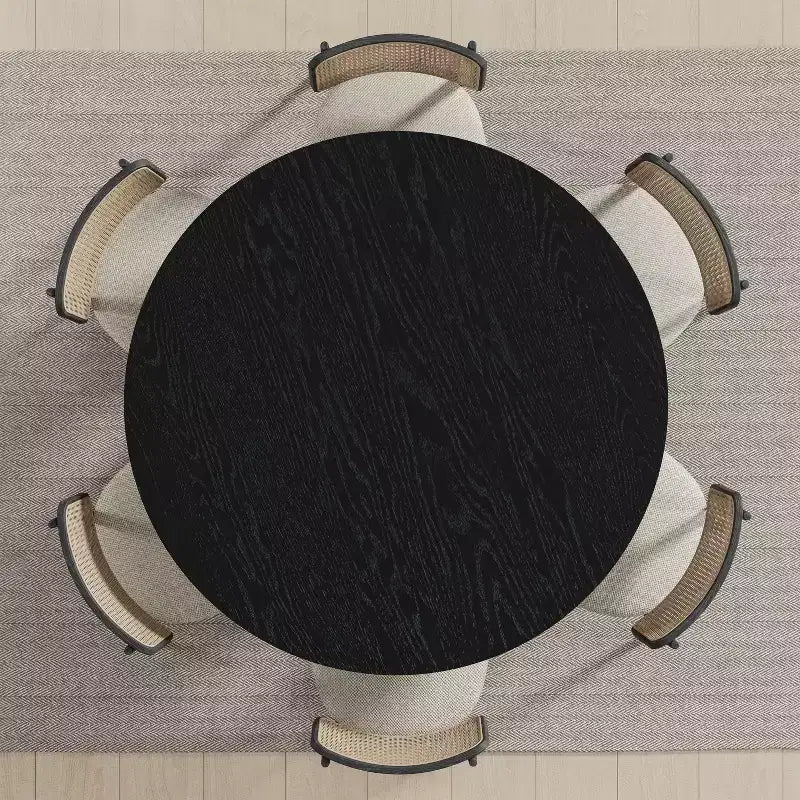 Tavolo da pranzo rotondo in legno massello da 52" x 52" con finitura nera e gambe ad arco