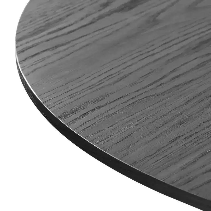 Tavolo da cucina rotondo stile rustico nero 132 cm x 132 cm con gambe in rattan intrecciato per sala da pranzo e bar