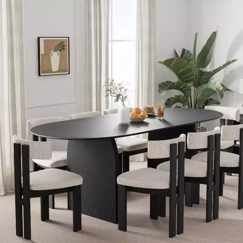 Tavolo da pranzo ovale in legno massello stile rustico con gambe ad arco, 79" x 33.5", Nero