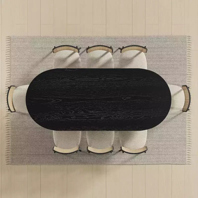 Tavolo da pranzo ovale in legno massello stile rustico con gambe ad arco, 79" x 33.5", Nero