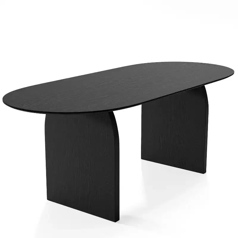 Tavolo da pranzo ovale in legno massello stile rustico con gambe ad arco, 79" x 33.5", Nero