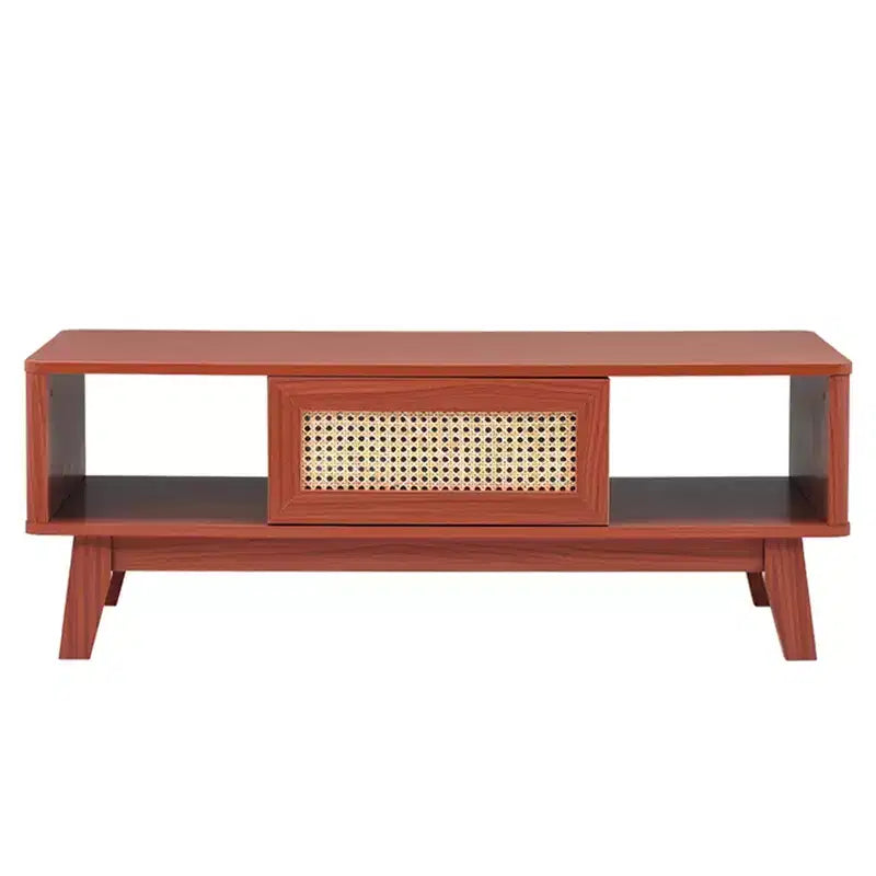 Tavolino da caffè quadrato moderno in legno di ciliegio da 44" con cassetto in rattan per soggiorno