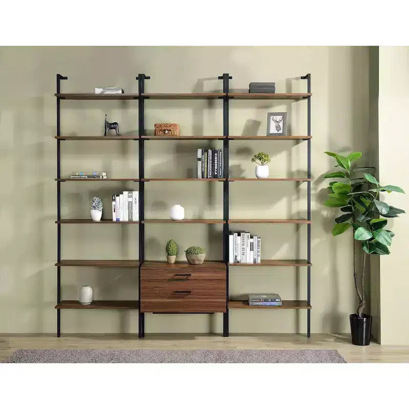 Libreria a Muro a 6 Ripiani da 244 cm, Finitura Noce