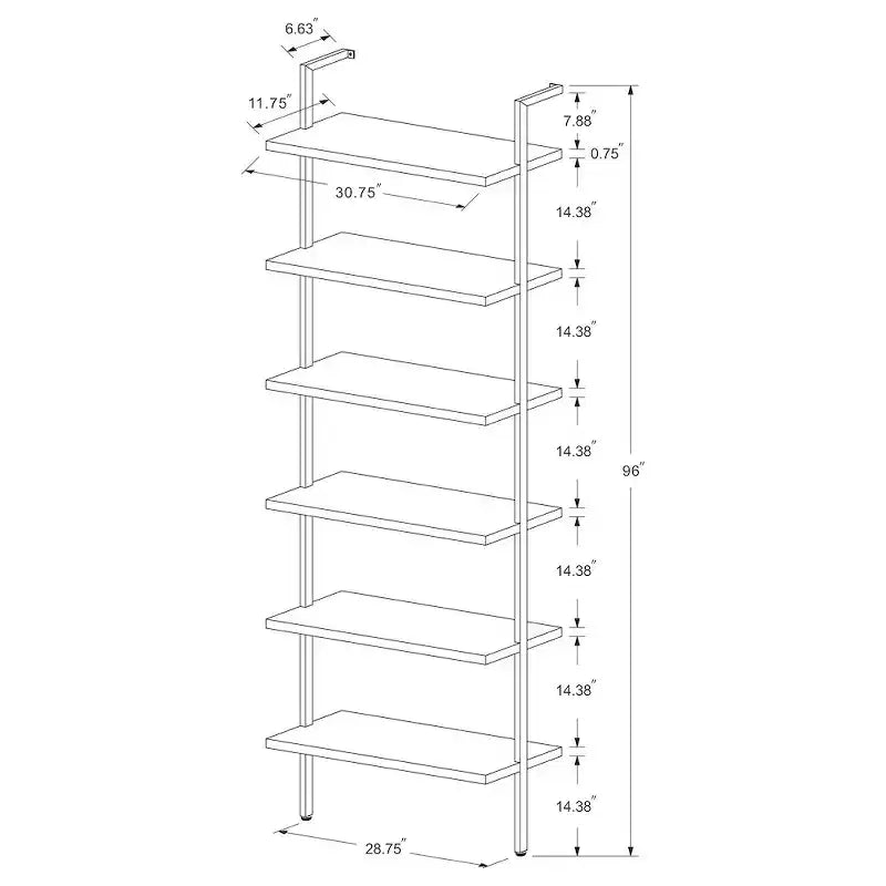 Libreria a Muro a 6 Ripiani da 244 cm, Finitura Noce
