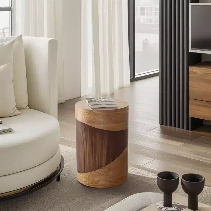Tavolino Rotondo da 50 cm con Design Bicolore Effetto Legno, Tavolino Moderno per Soggiorno e Camera da Letto
